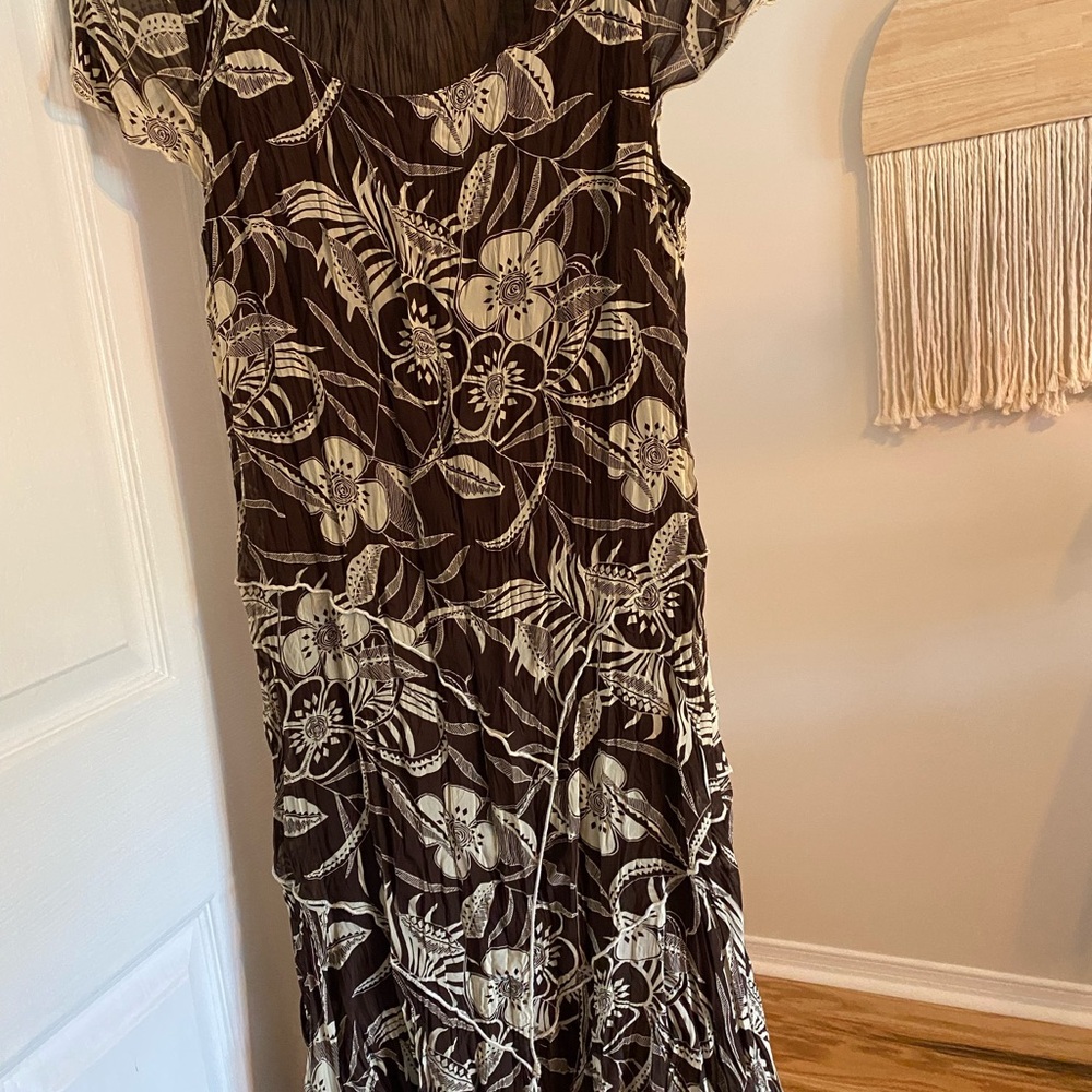 Linea Domani Brown and Cream Flutter Sleeve Maxi Sundress